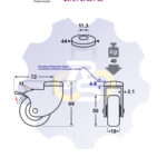 D50 H69 40KG Pasukamas ratukas su stabdžiu, su kiauryme varžtui M8, M10