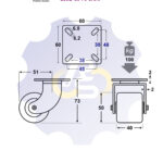 D50 H73 100KG Pasukamas ratukas su plokštele 60x60
