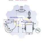 D50 H73 100KG Pasukamas ratukas su stabdžiu, su kiauryme varžtui M8, M10