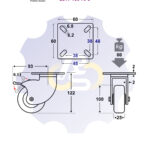 D100 H122 80KG Pasukamas ratukas su stabdžiu, su kiauryme varžtui M8, M10
