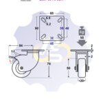 D50 H70 50KG Pasukamas ratukas su stabdžiu, su plokštele 60x60