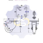 D75 H100 45KG Pasukamas ratukas su stabdžiu, su plokštele 60x60