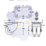 D75 H103 150KG Pasukamas ratukas su stabdžiu, su plokštele 77x67