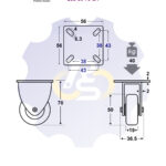 D50 H70 40KG Fiksuotas ratukas su plokštele 56x56