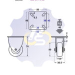 D50 H70 40KG Fiksuotas ratukas su plokštele 56x56