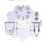D75 H100 45KG Fiksuotas ratukas su plokštele 60x60