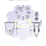 D75 H100 60KG Fiksuotas ratukas su plokštele 60x60