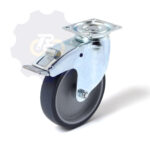 D125 H160 100KG Pasukamas ratukas su stabdžiu, su plokštele 77x67