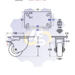 D125 H160 100KG Pasukamas ratukas su stabdžiu, su plokštele 77x67