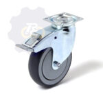 D125 H160 110KG Pasukamas ratukas su stabdžiu, su plokštele 77x67