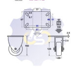 D125 H160 100KG Fiksuotas ratukas su plokštele 77x67
