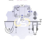 D125 H160 110KG Fiksuotas ratukas su plokštele 77x67