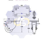 D100 H125 180KG Pasukamas ratukas su stabdžiu, su plokštele 105x80