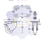 D100 H125 70KG Pasukamas ratukas su stabdžiu, su plokštele 105x80