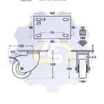 D100 H125 180KG Pasukamas ratukas su stabdžiu, su plokštele 105x80