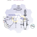 D200 H230 300KG Pasukamas ratukas su stabdžiu, su kiauryme varžtui M12
