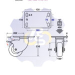D200 H235 400KG Pasukamas ratukas su stabdžiu, su plokštele 135x110