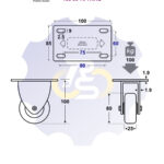 D80 H100 100KG Fiksuotas ratukas su plokštele 100x85