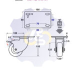 D125 H155 350KG Pasukamas ratukas su stabdžiu, su plokštele 105x80