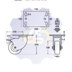 D150 H185 350KG Pasukamas ratukas su stabdžiu, su plokštele 135x110
