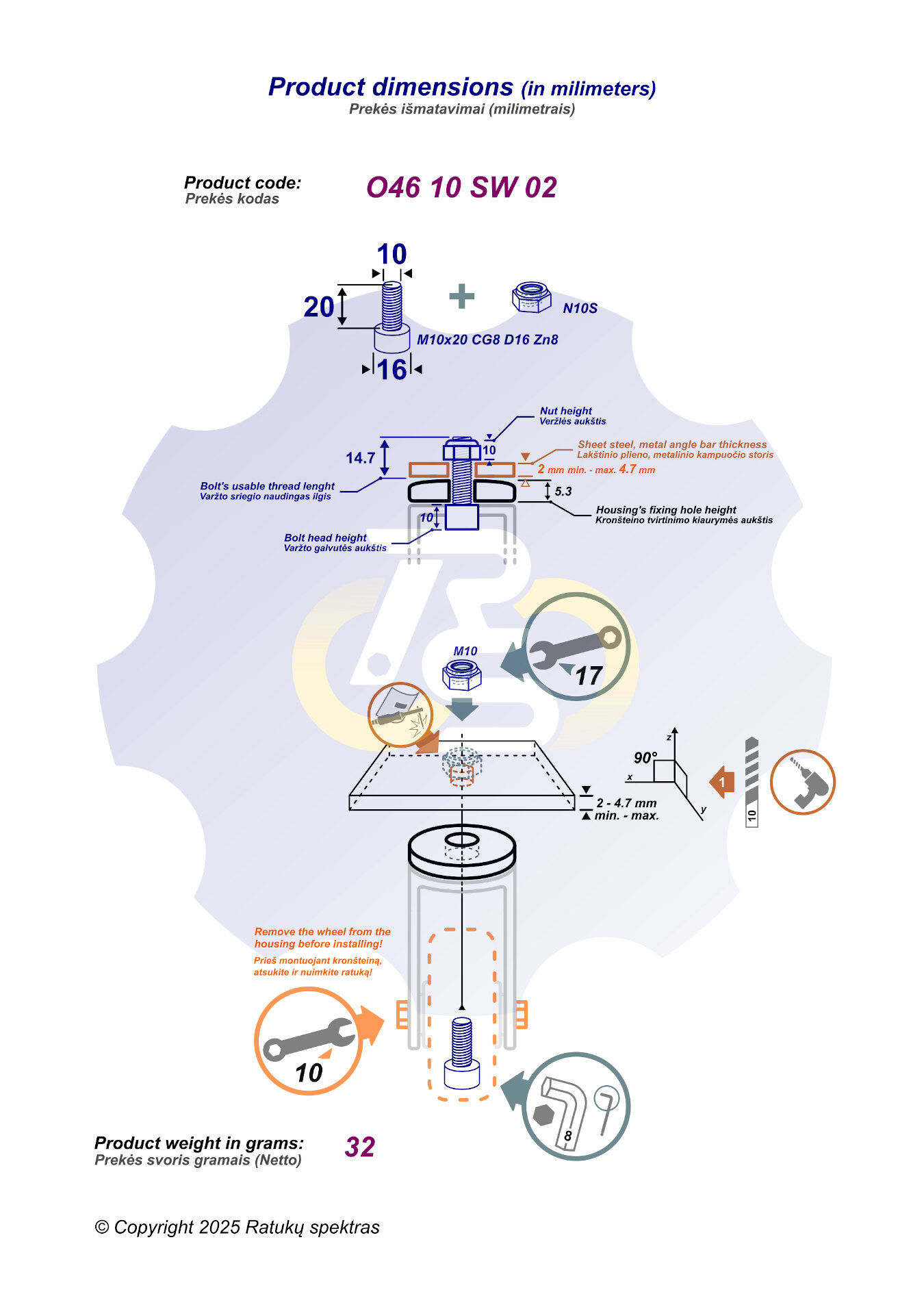 M10x20 Zn Varžtas cilindrine galva + N10S Veržlė - Image 2