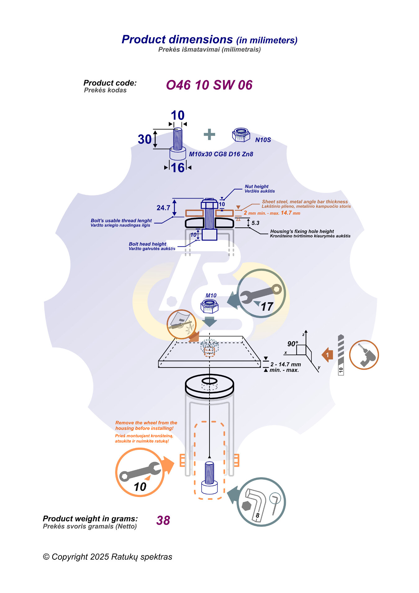 M10x30 Zn Varžtas cilindrine galva + N10S Veržlė - Image 2