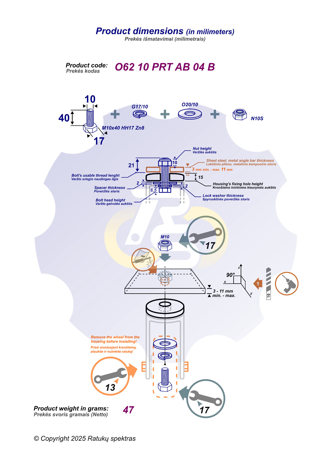 M10 x 40 Zn Varžtas šešiakampe galva + spyruoklinė poveržlė + poveržlė + N10S Veržlė - Image 2