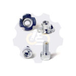 2 vienetai – M6 x 12 Zn Varžtas, cilindrine galva + 2 vienetai – NEM6x9 Įkalama veržlė