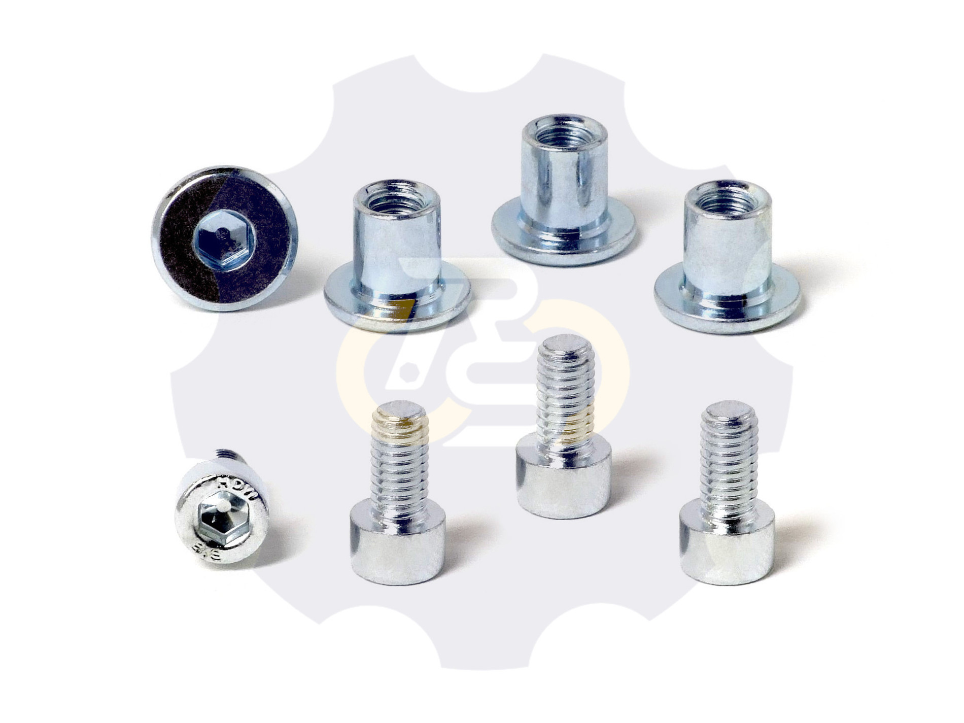 4 vienetai – M6 x 12 Zn Varžtas, cilindrine galva + 4 vienetai – NTM6 x 10 mm Zn T-formos veržlė