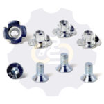 4 vienetai – M6 x 12 Zn Varžtas įleidžiama galva + 4 vienetai – NEM6x9 Įkalama veržlė