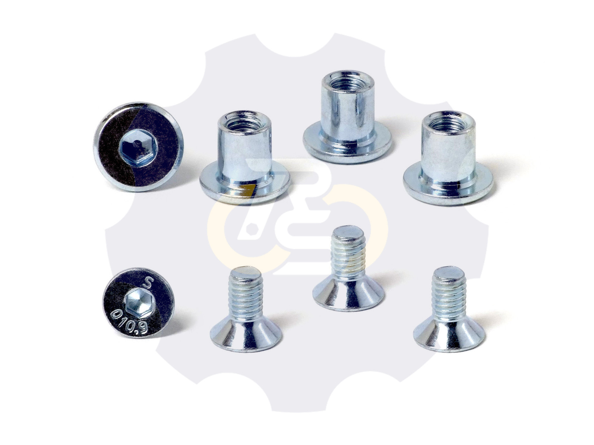 4 vienetai – M6 x 12 Zn Varžtas įleidžiama galva + 4 vienetai – NTM6 x 10 mm Zn T-formos veržlė