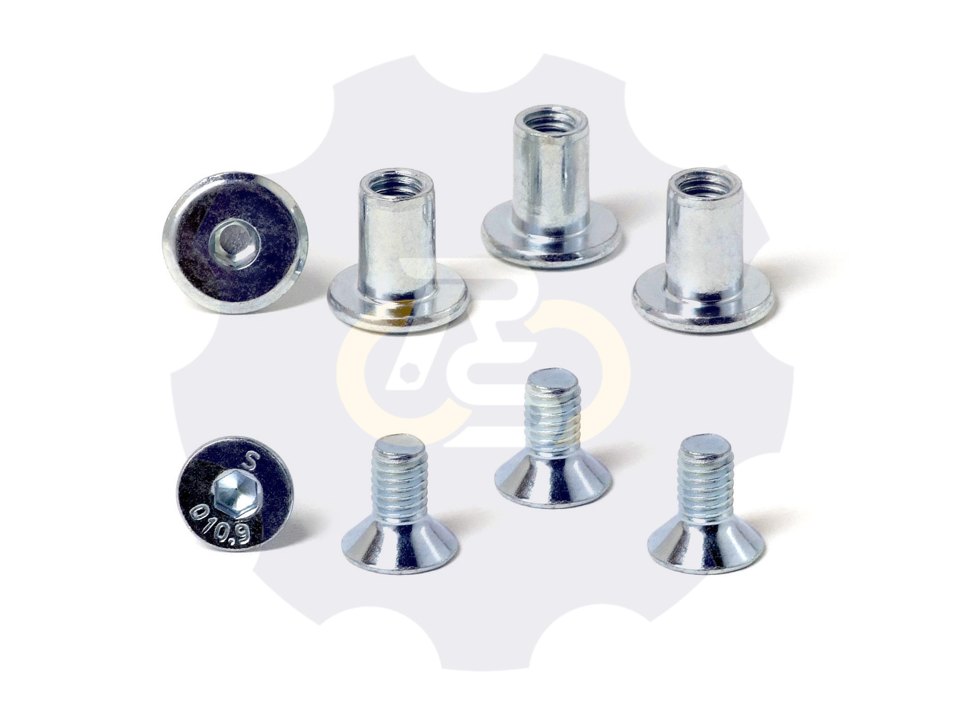 4 vienetai – M6 x 12 Zn Varžtas įleidžiama galva + 4 vienetai – NTM6 x 12 Zn T-formos veržlė