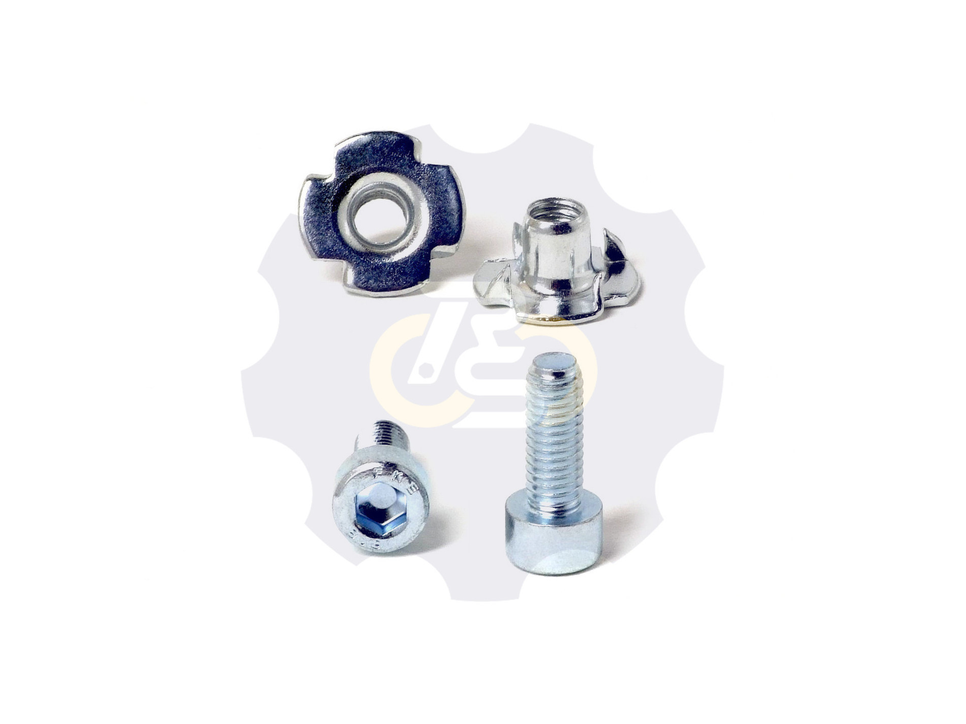 2 vienetai – M6 x 16 Zn Varžtas, cilindrine galva + 2 vienetai – NEM6x9 Įkalama veržlė