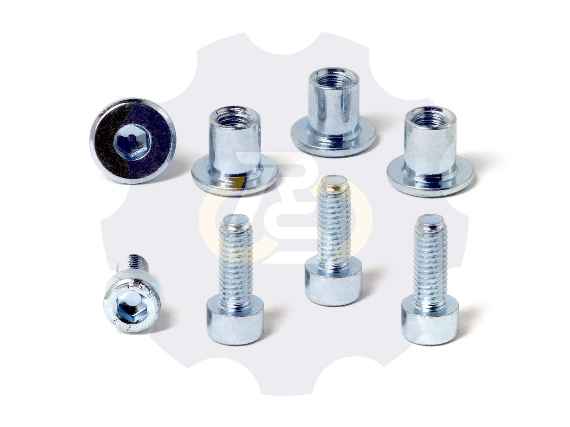 4 vienetai – M6 x 16 Zn Varžtas, cilindrine galva + 4 vienetai – NTM6 x 10 mm Zn T-formos veržlė