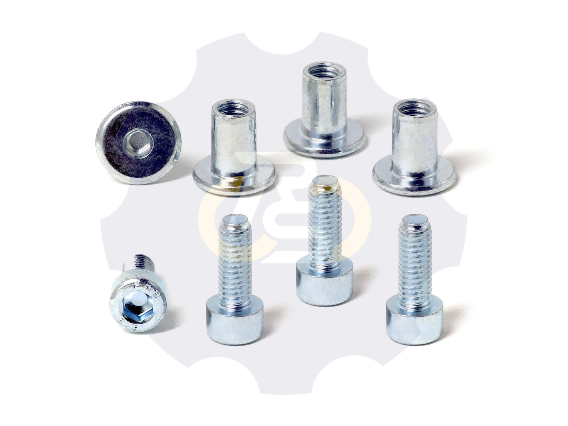 4 vienetai – M6 x 16 Zn Varžtas, cilindrine galva + 4 vienetai – NTM6 x 12 Zn T-formos veržlė