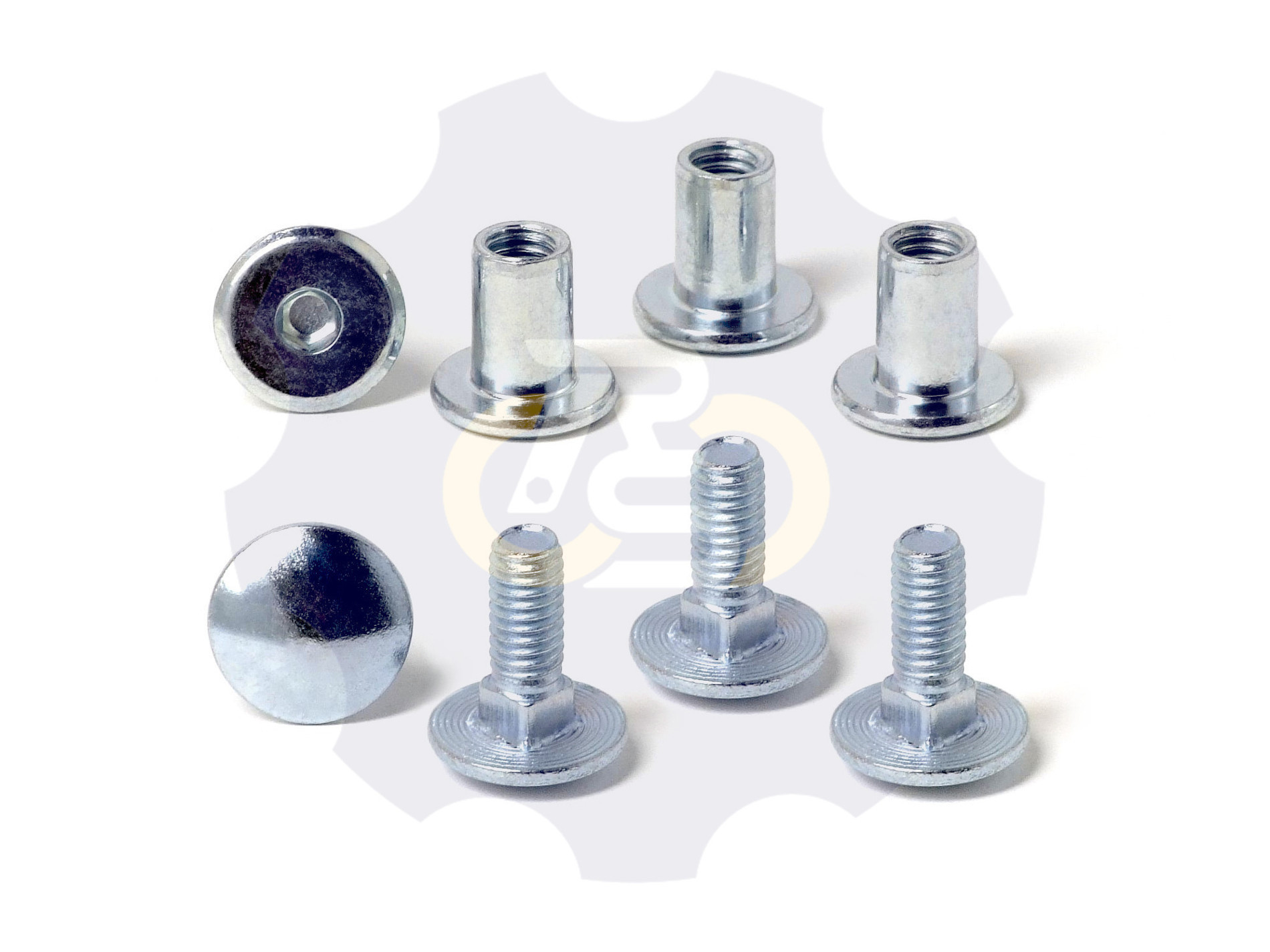 4 vienetai – M6 x 16 Zn5 Varžtas, kupolo galva + 4 vienetai – NTM6 x 12 Zn T-formos veržlė