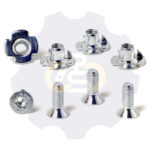 4 vienetai – M6 x 16 Zn Varžtas įleidžiama galva + 4 vienetai – NEM6x9 Įkalama veržlė