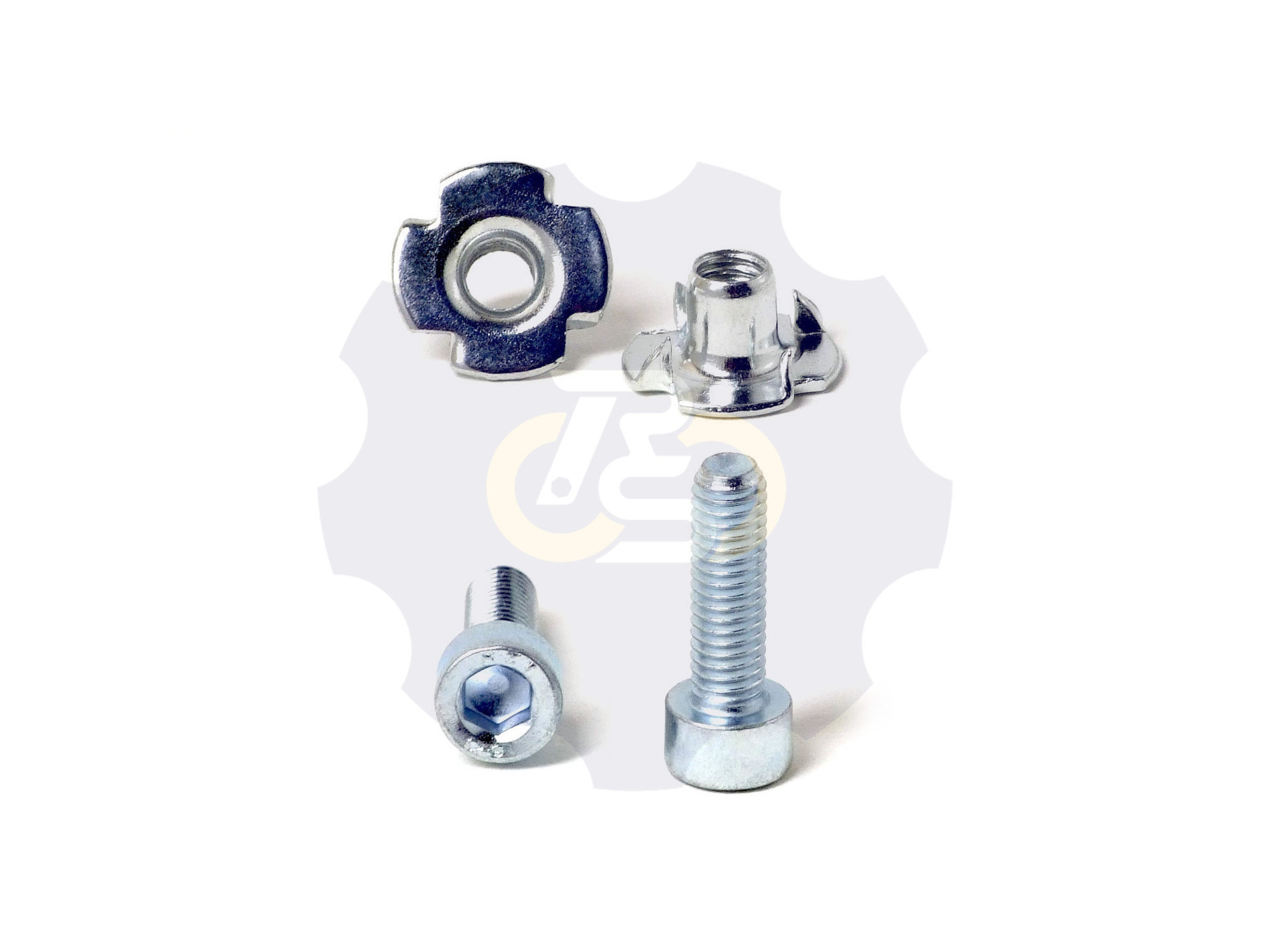 2 vienetai – M6 x 20 Zn Varžtas, cilindrine galva + 2 vienetai – NEM6x9 Įkalama veržlė