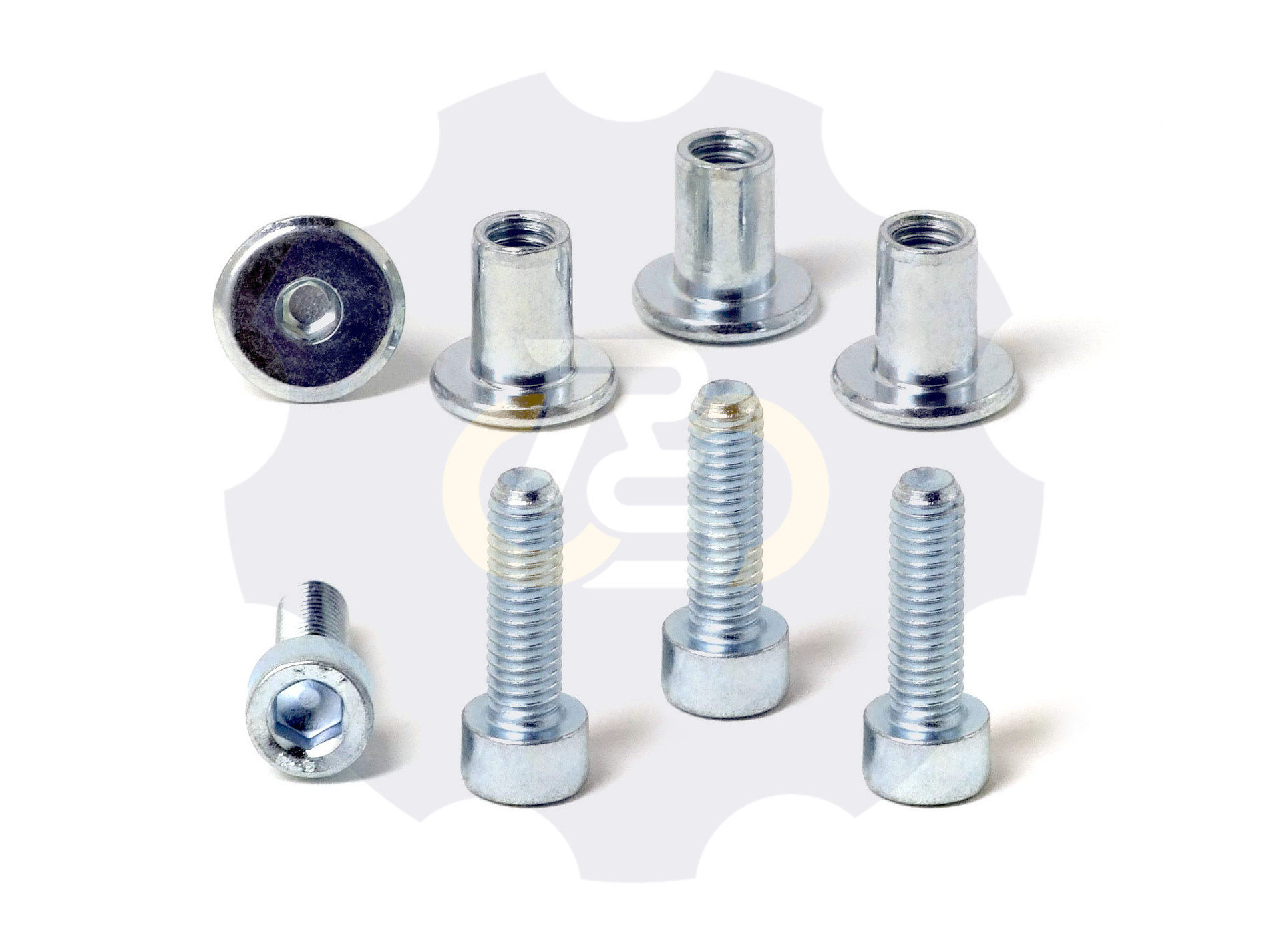 4 vienetai – M6 x 20 Zn Varžtas, cilindrine galva + 4 vienetai – NTM6 x 12 Zn T-formos veržlė