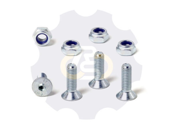4 vienetai – M6 x 20 Zn Varžtas įleidžiama galva + 4 vienetai – N6S Veržlė