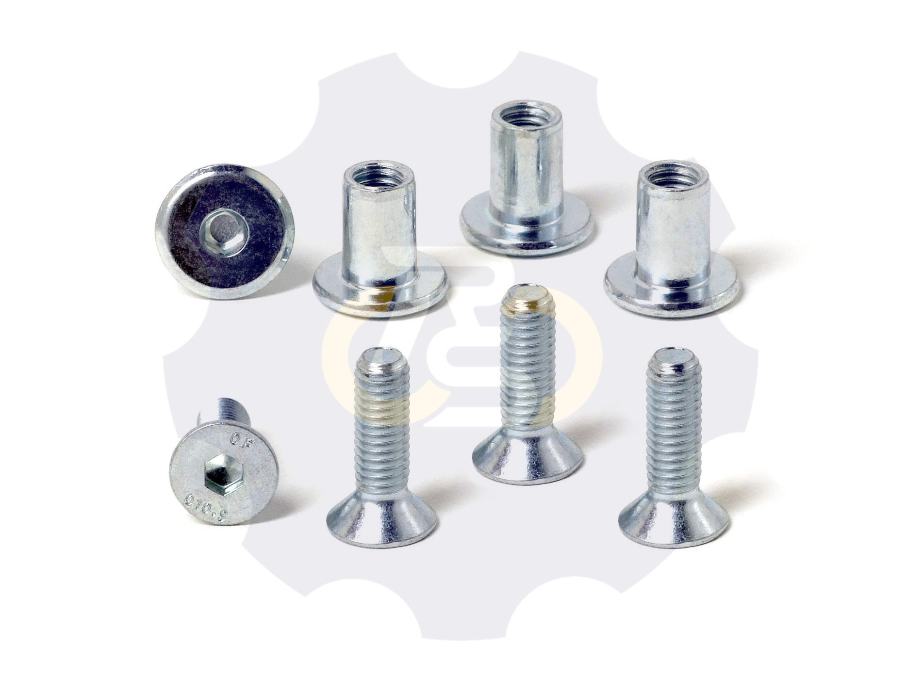 4 vienetai – M6 x 20 Zn Varžtas įleidžiama galva + 4 vienetai – NTM6 x 12 Zn T-formos veržlė