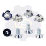 4 vienetai – M8 x 16 Zn Varžtas įleidžiama galva + 4 vienetai – NEM8x10 Įkalama veržlė