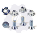 4 vienetai – M8 x 20 Zn Varžtas įleidžiama galva + 4 vienetai – NEM8x10 Įkalama veržlė