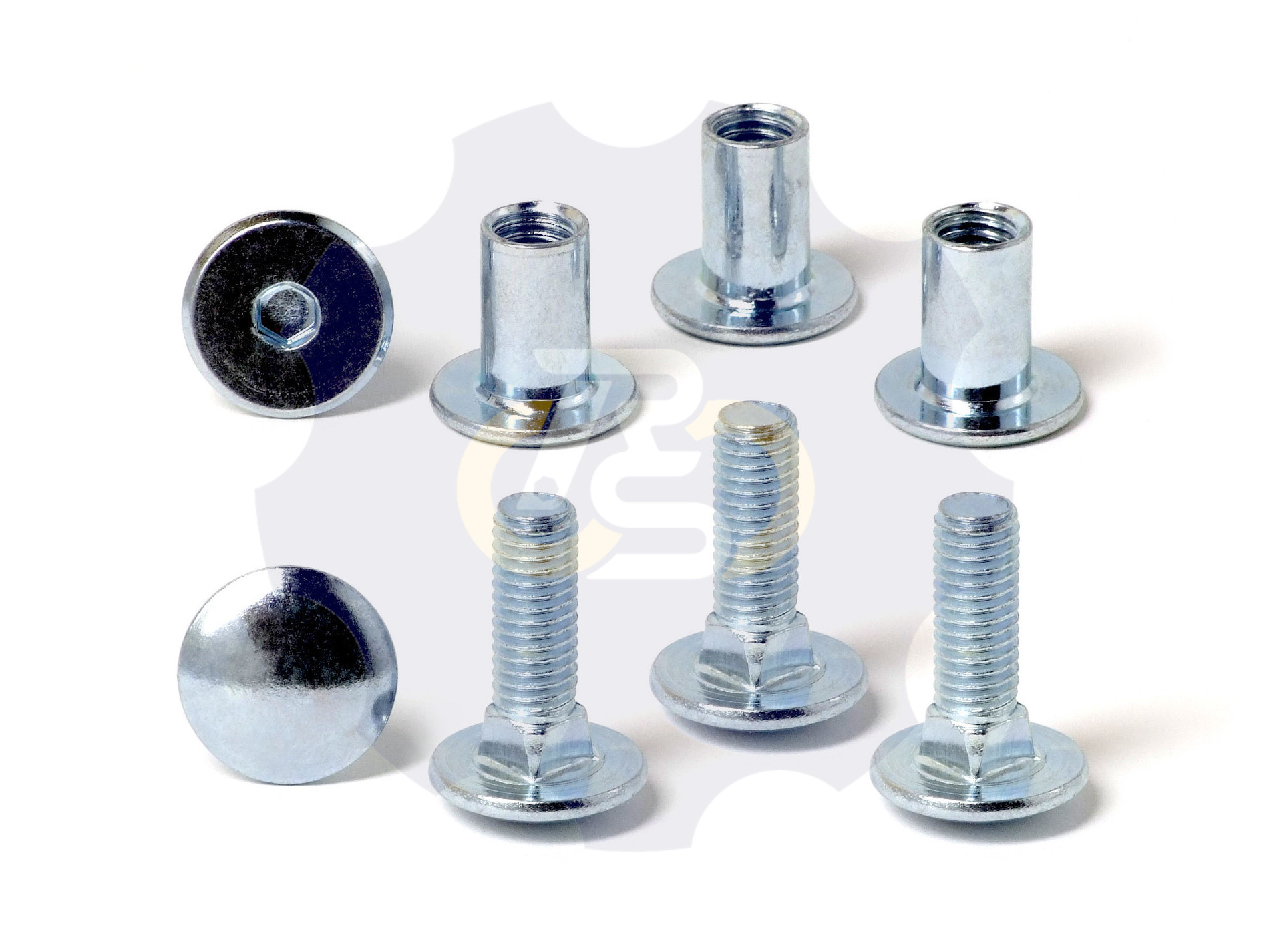 4 vienetai – M8 x 25 Zn5 Varžtas, kupolo galva + 4 vienetai – NT M8 x 16 Zn T-formos veržlė
