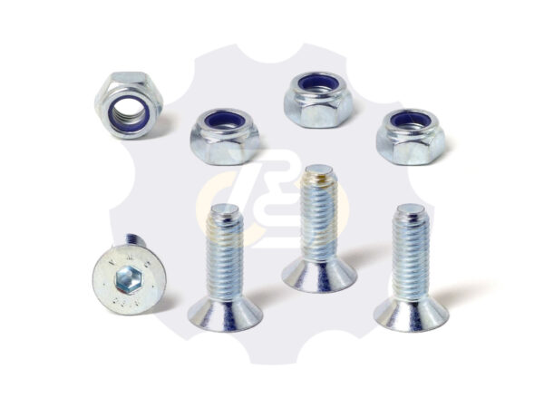 4 vienetai – M8 x 25 Zn Varžtas įleidžiama galva + 4 vienetai – N8S Veržlė