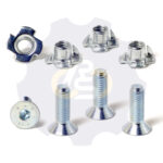 4 vienetai – M8 x 25 Zn Varžtas įleidžiama galva + 4 vienetai – NEM8x10 Įkalama veržlė