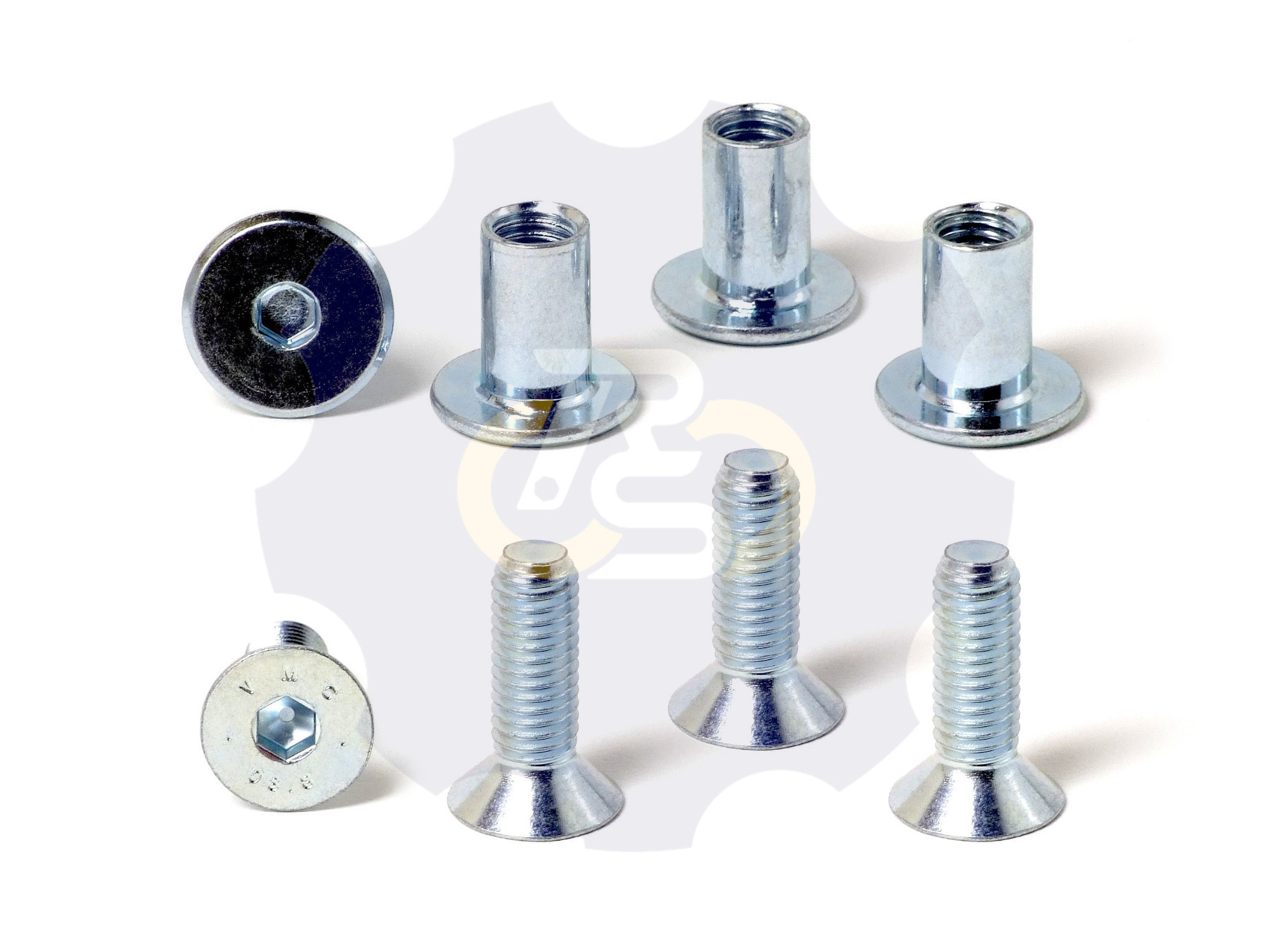 4 vienetai – M8 x 25 Zn Varžtas įleidžiama galva + 4 vienetai – NT M8 x 16 Zn T-formos veržlė