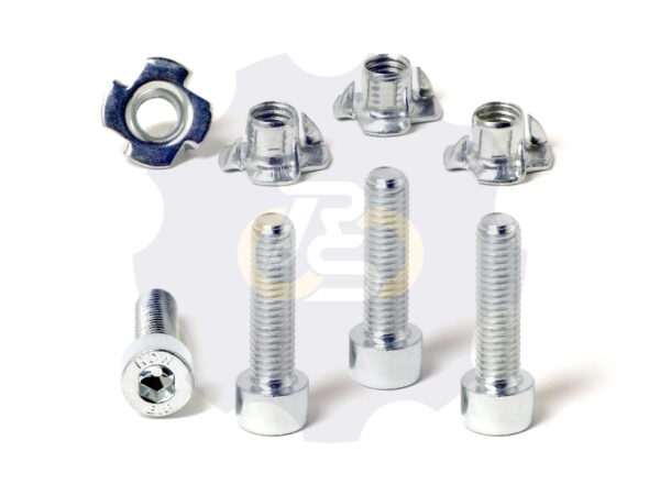 4 vienetai – M8x30 Zn Varžtas cilindrine galva + 4 vienetai – NEM8x10 Įkalama veržlė