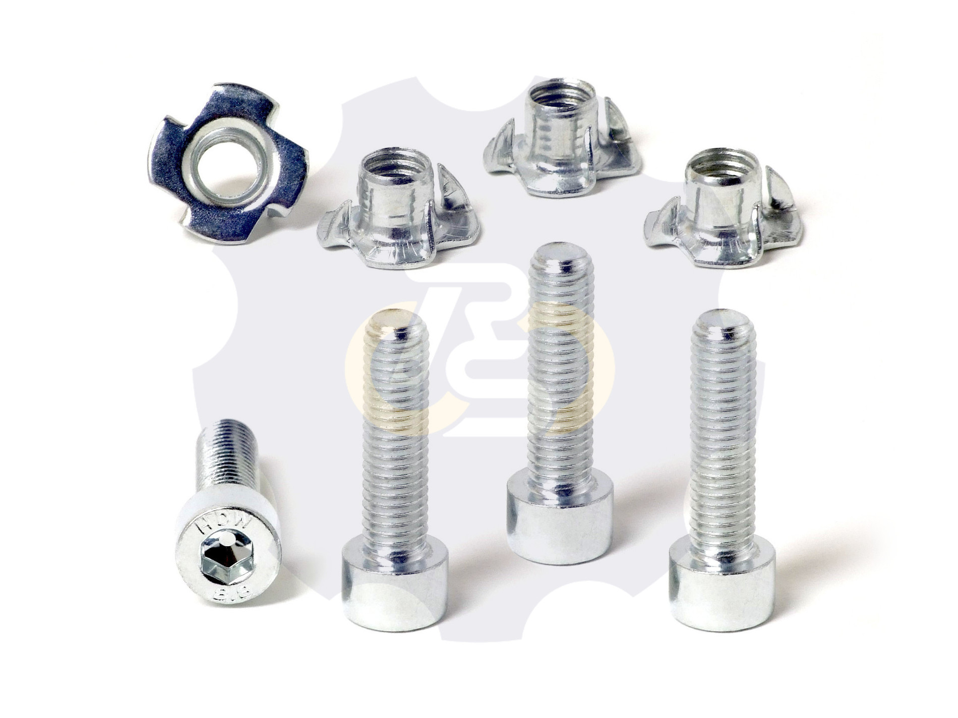 4 vienetai – M8x30 Zn Varžtas cilindrine galva + 4 vienetai – NEM8x10 Įkalama veržlė