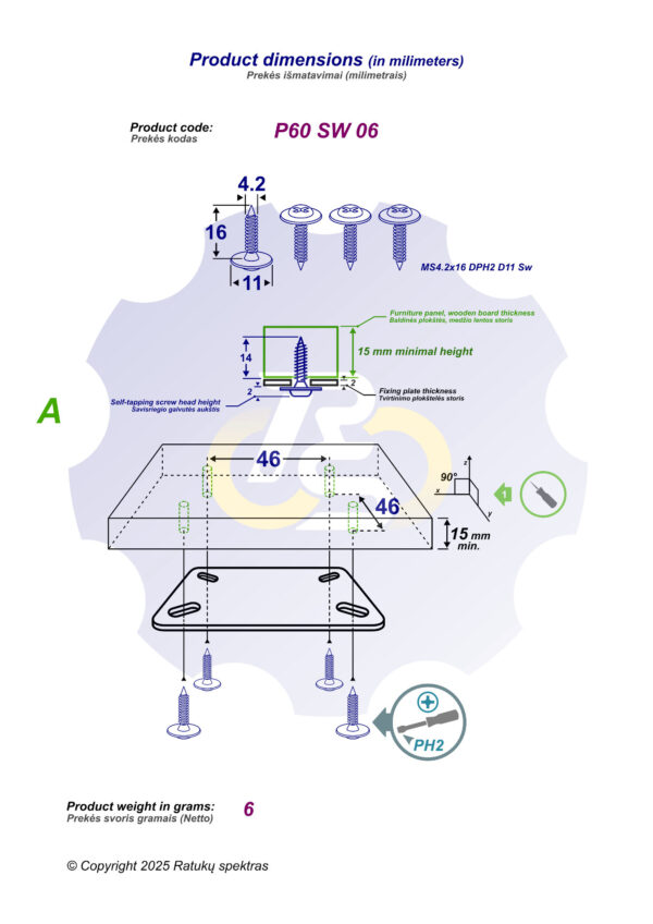 4 vienetai – MS 4.2 x 16 Sw Savisriegis, juodas - Image 2